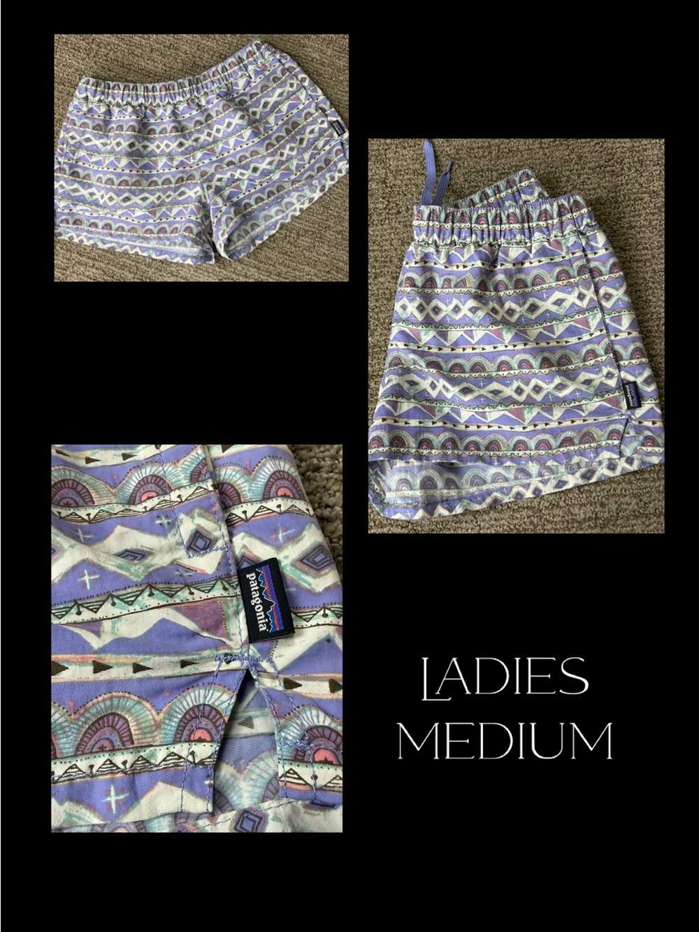 Patagonia Barely Baggies Lavender & Mint Geometric Elastic-Waist Shorts